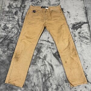 LC King Workwear Pants Mens 34x32 Brown Canvas Duck Straight Leg USA Made